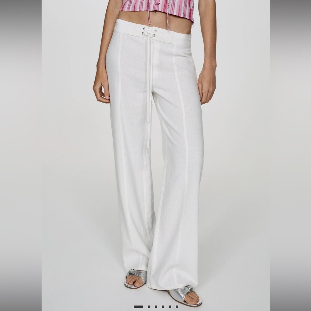 Mango white linen pants with tie waist detail